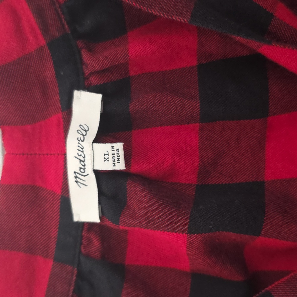 Madewell | Tie Neck Pullover Buffalo Check Blouse XL - Picture 5 of 6